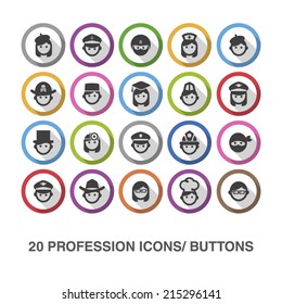 Profession flat icons/ buttons with shadow.