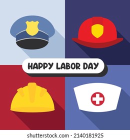 Profession Hats Vector Illustration for Happy Labor Day