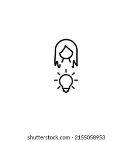Profession, hobby, everyday life concept. Modern vector symbol suitable for shops, store, books, articles. Line icon of woman by glowing light bulb 