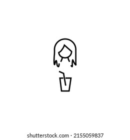 Profession, hobby, everyday life concept. Modern vector symbol suitable for shops, store, books, articles. Line icon of woman by cup of soda 