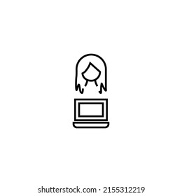 Profession, hobby, everyday life concept. Modern vector symbol suitable for shops, store, books, articles. Line icon of woman by laptop 