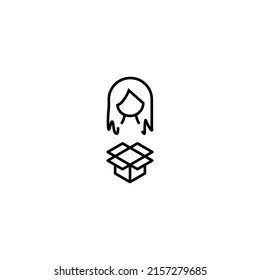 Profesión, hobby, concepto de vida cotidiana. Símbolo vectorial moderno adecuado para tiendas, tiendas, libros, artículos. Icono de línea de mujer por caja abierta 