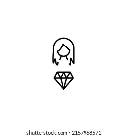 Beruf, Hobby, Alltagskonzept. Modernes Vektorsymbol, geeignet für Geschäfte, Geschäfte, Bücher, Artikel. Zeilensymbol einer Frau mit Diamant 