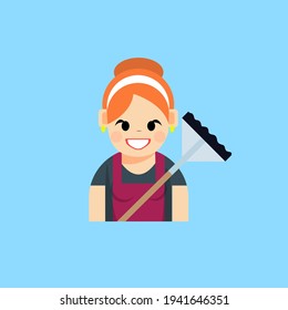 The profession of a house maid in vector style. Different professional men and women cartoon characters in uniform and colorful backgrounds.