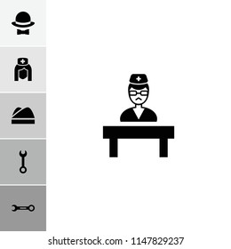 Profession icon. collection of 6 profession filled icons such as wrench, doctor, chef hat, hat and bow. editable profession icons for web and mobile.
