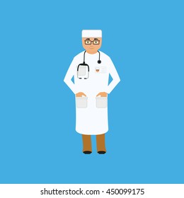 Profession icon doctor design flat style. Medical hospital, stethoscope and health. On blue background.