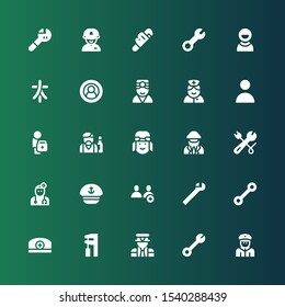 profession icon set. Collection of 25 filled profession icons included Policeman, Wrench, Pilot, Pharmacist, Users, Sailor, Doctor, Driver, Barman, User, Nurse, Characters