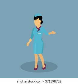 Profession icon stewardess design flat style. Flight attendant, air hostess illustration