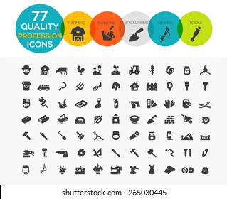 Profession Icons including Framing, Painting, Bricklaying, Sewing and tools