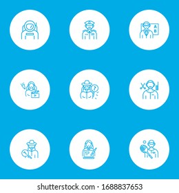 Profession icons line style set with detective, tennis player, painting and other investigator elements. Isolated vector illustration profession icons.