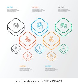 Professionelle Icons Line Stil Set mit Musikerin, Programmiererin Frau, Theater und andere Buchstaben Elemente. Isolierte Vektorgrafik-Berufsbilder.