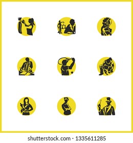 Profession icons set with astronaut, tailor and actress elements. Set of profession icons and justice concept. Editable vector elements for logo app UI design.