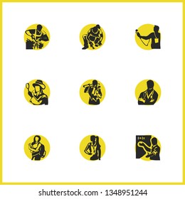 Profession icons set with carpentry, doctor and coach elements. Set of profession icons and professor concept. Editable vector elements for logo app UI design.