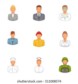 Profession icons set. Cartoon illustration of 9 profession vector icons for web