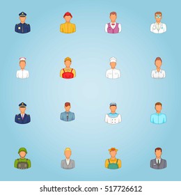 Profession icons set. Cartoon illustration of 16 profession vector icons for web