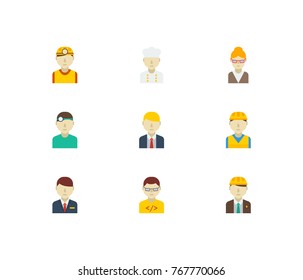 Profession icons set with computer programmer, engineer and manager elements. Set of profession icons also including female professor sign for your web app logo UI design.