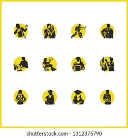 Profession icons set with cosmonaut, sportswoman and trainer elements. Set of profession icons and tailor concept. Editable vector elements for logo app UI design.