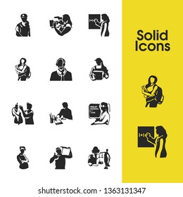 Profession icons set with developer, courier and delivery man elements. Set of profession icons and lawyer concept. Editable vector elements for logo app UI design.