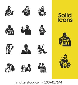 Profession icons set with fireman, seller and operator elements. Set of profession icons and gardener woman concept. Editable vector elements for logo app UI design.