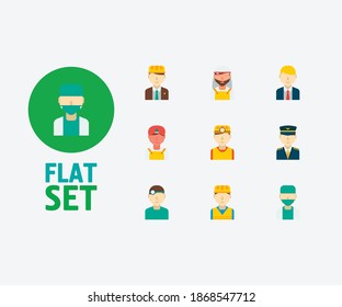 Profession icons set. Indian worker and profession icons with plane pilot, dentist and manager. Set of ethnic for web app logo UI design.