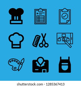 profession icons set with lab coat, paint pallete with paint brush and sitemap vector set