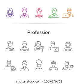 Profession icons. Set of line icons on white background. Hotel receptionist, chef, doctor. Occupation concept. Vector illustration can be used for topics like career, skill, specialists
