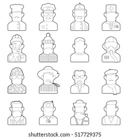 Profession icons set. Outline illustration of 16 profession vector icons for web