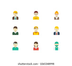 Profession icons set. Safety worker and profession icons with computer programmer, doctor and female worker. Set of carpenter for web app logo UI design.