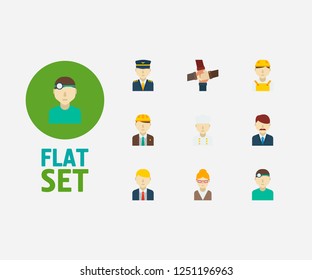 Profession icons set. Teamwork and profession icons with chef, engineer and manager. Set of administrator for web app logo UI design.