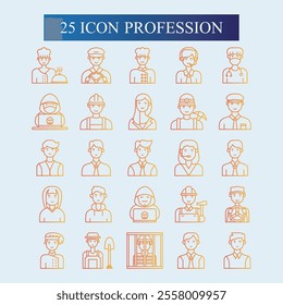 Profession icons with various shapes, lines, gradient colors, full colors, profession icon designs for doctors, nurses, criminals, hackers, pilots, captains, artists, customer service