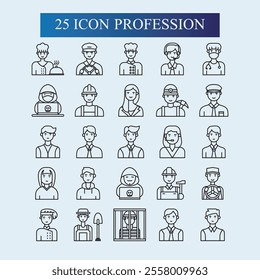 Profession icons with various shapes, lines, gradient colors, full colors, profession icon designs for doctors, nurses, criminals, hackers, pilots, captains, artists, customer service