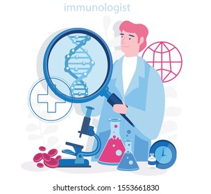Profession immunologist, Medical immunization, family doctor, Vector illustration for web banner, infographics, mobile. check for illness, disease or problems. Healthcare. Virus prevention. vaccinate.