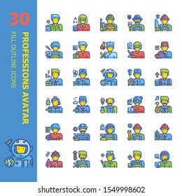 Profession Job Avatar Profile 30 Color Flat Outline icons set.Icon design for web design,mobile application,website and graphic design.