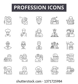 Profession line icons, signs set, vector. Profession outline concept, illustration: profession,doctor,job,worker,business,man,people,person