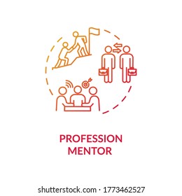 Icono de concepto de mentor de profesión. Desarrollo de habilidades profesionales, formación de cualificaciones, ilustración de línea delgada. Entrenamiento de negocios. Dibujo de color RGB con contorno aislado de vectores