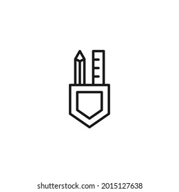 Profession and occupation concept. Architector and construction worker. Line icon of simple rectangular ruler and pencil in cup 
