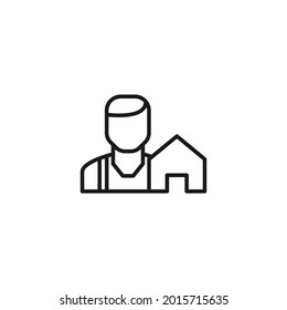 Profession and occupation concept. Architector and construction worker. Line icon of faceless man by house 