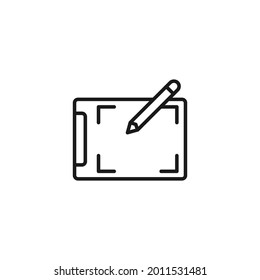 Profession and occupation concept. Graphic designer. Line icon of pencil drawing on paper on cliboard 