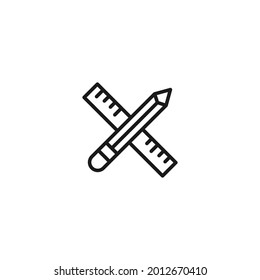 Profession and occupation concept. Graphic designer. Line icon of crossed ruler and pencil 