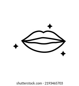 Berufs- und Berufskonzept. Modernes, flach gezeichnetes Umrisszeichen. Bearbeitbarer Strich. Vektor monochrome isolierte Linie Symbol der Lippen als Symbol für gesundes Lächeln 