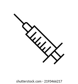 Berufs- und Berufskonzept. Modernes, flach gezeichnetes Umrisszeichen. Bearbeitbarer Strich. Monochrome Vektorgrafik, isolierte Linie, Symbol für medizinische Spritze zur Injektion