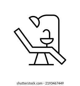 Profession and occupation concept. Modern outline sign drawn in flat style. Editable stroke. Vector monochrome isolated line icon of dental chair in dentist office