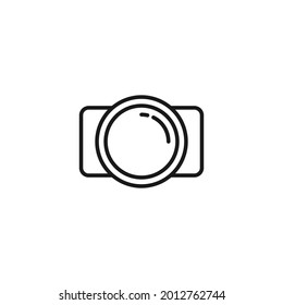 Profession and occupation concept. Photographer and videographer topic. Line icon of compact camera with big lens for shooting 