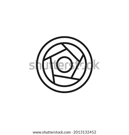 Profession and occupation concept. Photographer and videographer topic. Line icon of round camera lens with shutter blades 