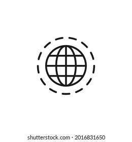 Profession and occupation concept. Tourism and pilot with airplane. Line icon of dashed line around planet Earth 