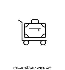 Profession and occupation concept. Tourism and pilot with airplane. Line icon of baggage on luggage cart
