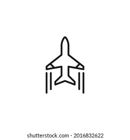 Profession and occupation concept. Tourism and pilot with airplane. Line icon of airplane flying and leaving contrails 
