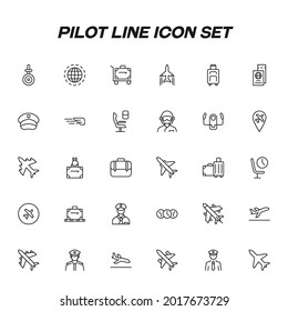 Profession and occupation concept. Tourism and pilot with airplane. Collection of line icons of pilots and aircrafts with seats and clocks 