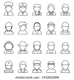 Profession or occupation icons set with outline style. High quality vector icons.