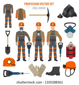Profession and occupation set. Coal mining equipment, miner tools flat design icon.Vector illustration 